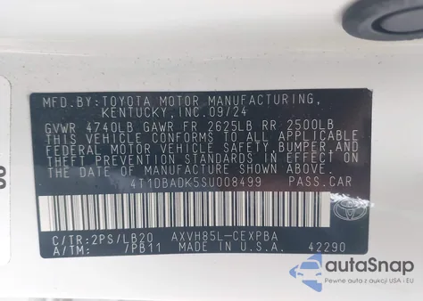 2025 Toyota Camry Xse z USA, uszkodzony, nr VIN 4T1DBADK5SU008499